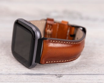 Correa Fitbit de cuero tostado bruñido: Correa de grano completo para Versa/Sense