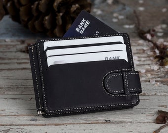 Black two sided minimalist leather wallet., FREE SHIPPING