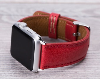 Red Leather Apple Watch band, 49mm, 45mm, 44mm, 41mm, 40mm for series 1-9, Apple SE & Ultra, Personalized Gift
