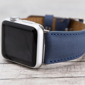 Antic Blue Leather Apple Watch band, 49mm, 45mm, 44mm, 42mm, 46mm for series 1-10, SE & Ultra, Personalized Band