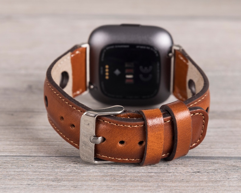 Fitbit klockarmband i brunt Holo-läder, Fitbit Versa 1-2-3-4-Lite-Sense-Sense 2 bild 3