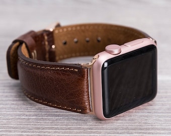 Dark Brown Leather Apple Watch band for series 1-11, SE 1-3 & Ultra 1-3