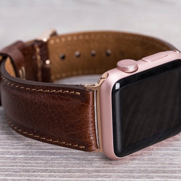 Correa de cuero marrón oscuro para Apple Watch para las series 1-11, SE 1-3 y Ultra 1-3