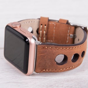 Antic Brown Rally Leather Apple Watch band, 45mm, 49mm, 44mm, 42mm, 46mm for series 1-10, SE & Ultra, Free Shipping