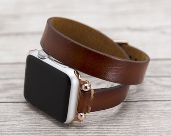 Brown Slim Double Wrap Womens Leather Band