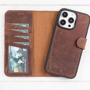Personalisierte Leder Magnetische Hülle für iPhone 13 - iPhone 16 Modelle mit MagSafe kompatibel, abnehmbarer Luxus Brieftasche
