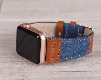 Pasek sportowy – niebieski denim, skórzany pasek do zegarka Apple Watch serii 1–11 i SE 1–3, Ultra 1–3