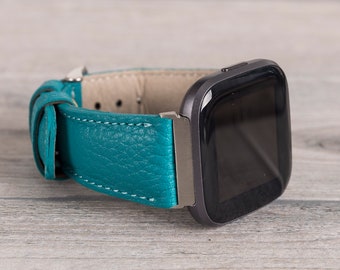 Correa Fitbit de cuero turquesa hecha a mano: Versa 1-4-Lite-Sense/Sense 2