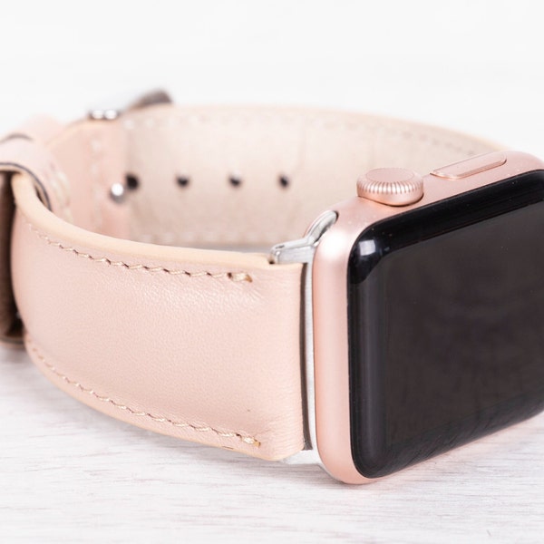 Bracelet pour Apple Watch en cuir rose clair, 49 mm, 45 mm, 44 mm, 41 mm, 40 mm pour séries 1-9, Apple SE et Ultra, cadeau personnalisé