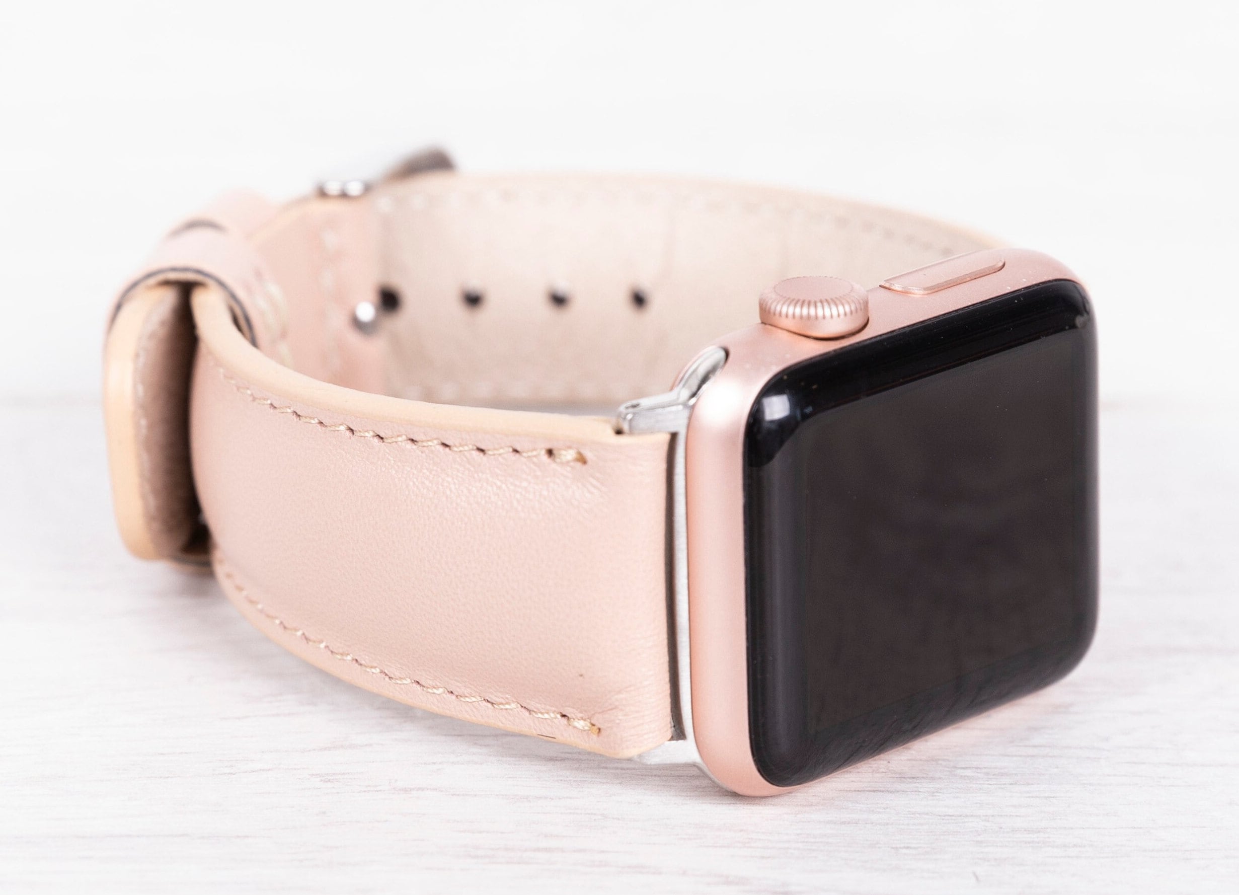 NEW Pink/Rose Gold Leather Apple Watch Band Filigree Blush Leather Watch Band with Rose Gold Tone  main image 2