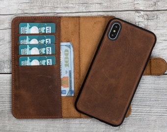 Antic Brown Leather iPhone X/XS Case Wallet, Free Shipping