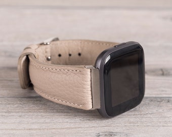 Correa de cuero beige para Fitbit Versa 1, 2, 3, 4, Lite, Sense y Sense 2