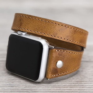 Camel Brown Slim Double Wrap Leather Band (Silver Rivet)