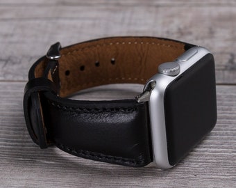 Black Leather Apple Watch band, 49mm, 45mm, 44mm, 41mm, 40mm for series 1-9, SE & Ultra, Free Shipping