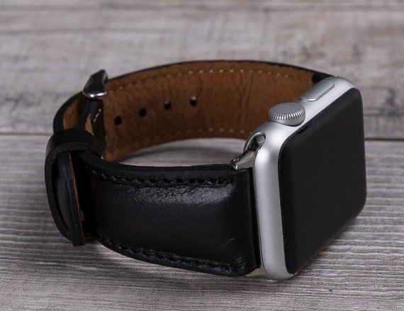 Black Leather Apple Watch Strap for series 1-11, SE 1-3 & Ultra 1-3