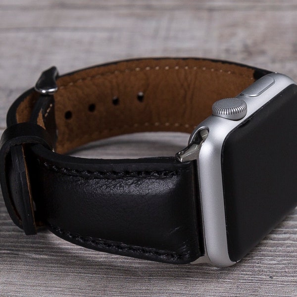 Bracelet Apple Watch en cuir noir, 49 mm, 45 mm, 44 mm, 41 mm, 40 mm pour séries 1-9, SE et Ultra, livraison gratuite