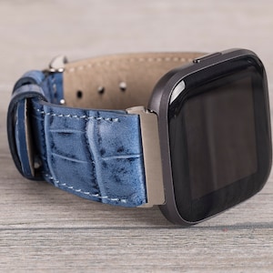 Blaues Leder Fitbit Uhrenarmband, Fitbit Versa 1-4-Lite-Sense/Sense 2