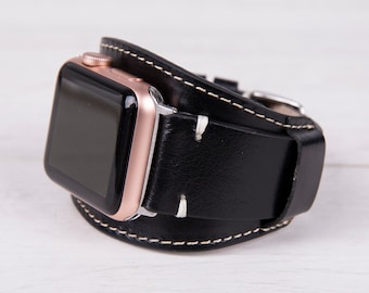 Brazalete de piel negra de grano completo para Apple Watch: Series 1-11 y SE 1-3 - Ultra 1-3