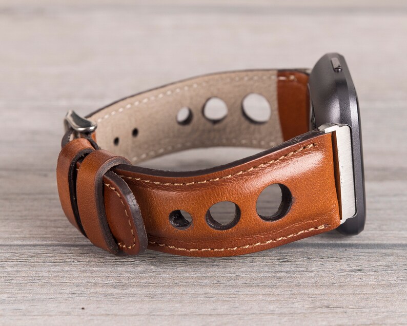 Fitbit klockarmband i brunt Holo-läder, Fitbit Versa 1-2-3-4-Lite-Sense-Sense 2 bild 5