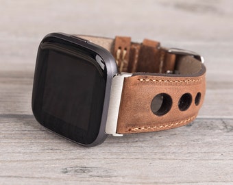 Brown Holo Leather Fitbit Band: Versa 1-4-Lite-Sense/Sense 2