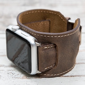 Antic Brown Leather Apple Watch Cuff, 49mm, 45mm, 42mm, 38mm, 46mm, 42mm, 44mm for series 1-10, SE, Ultra, Free Shipping