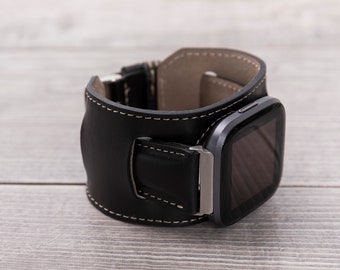 Correa de cuero negra para Fitbit Versa/Sense