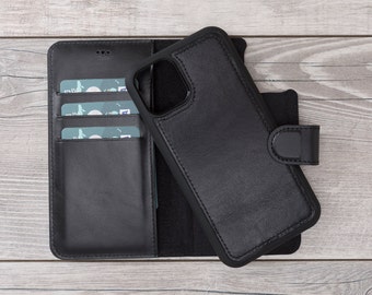 Black Leather iPhone 11 Pro (5.8") Magnetic Wallet Case, Free Shipping