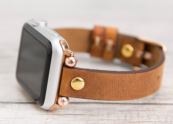 Camel Leather Apple Watch Band: Slim Full Grain Womens Strap  display picture 3