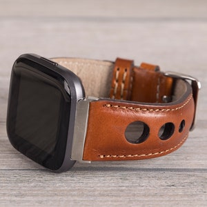 Fitbit klockarmband i brunt Holo-läder, Fitbit Versa 1-2-3-4-Lite-Sense-Sense 2 bild 1