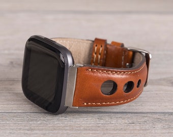 Correa de cuero holográfico en color tostado bruñido para Fitbit Versa 1, 2, 3, 4, Lite, Sense y Sense 2