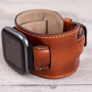 Poliertes hellbraunes Lederarmband für Fitbit Versa 1-2-3-4-Lite-Sense-Sense 2