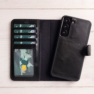 Capa tipo carteira magnética de couro preta para Galaxy S22/S23/S24/S25, frete grátis, RFID