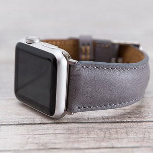 Gray Full Grain Leather Apple Watch Band for series 1-10, SE & Ultra, Free Shipping