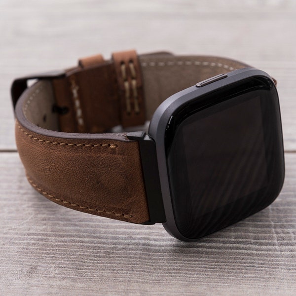 Correa de cuero marrón antiguo para Fitbit Versa 1, 2, 3, 4, Lite, Sense y Sense 2