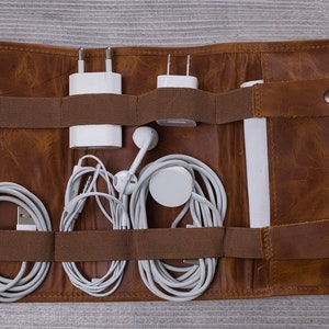 Camel Brown Color Leather cable organizer, Cord Organizer FREE SHIPPING image 1