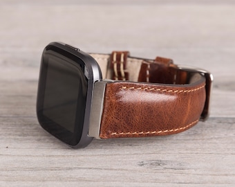 Correa Fitbit de cuero marrón oscuro: Versa 1-4-Lite-Sense/Sense 2