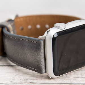 Burnished Gray Full Grain Leather Apple Watch Band for series 1-10, SE & Ultra, Personalized Apple Strap