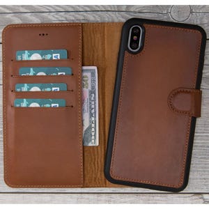Étui portefeuille en cuir pour iPhone X/XS/XS Max, rabat magnétique amovible marron, étui de protection pour téléphone