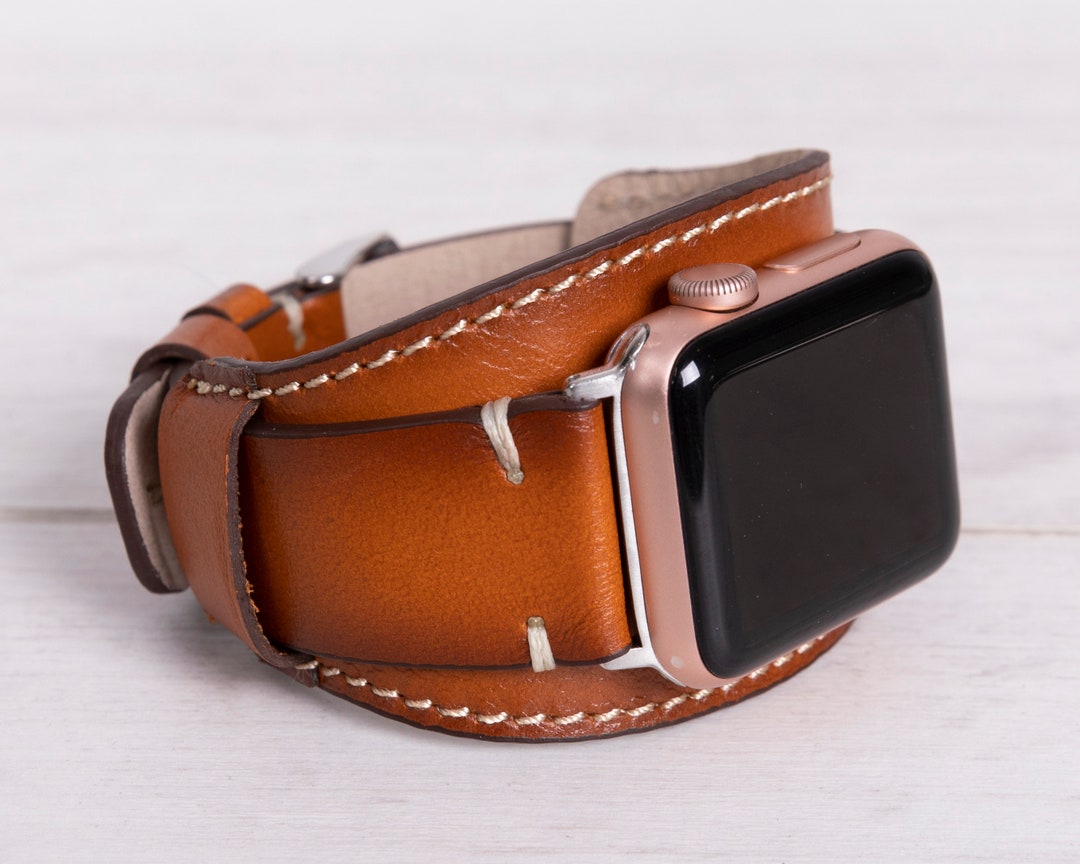 Burnished Brown Leather Apple Watch Cuff: Full Grain Handmade Strap - Etsy
