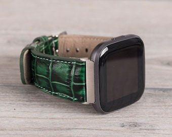 Correa Fitbit de piel de cocodrilo verde: Versa 1, 4, Lite, Sense/Sense 2