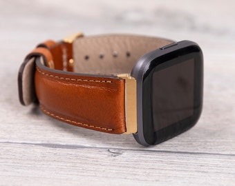 Correa Fitbit de cuero color canela: Versa 1-4-Lite-Sense/Sense 2