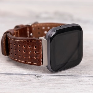 Perforiertes dunkelbraunes Leder Fitbit Uhrenarmband, Fitbit Versa 1-4-Lite-Sense/Sense 2