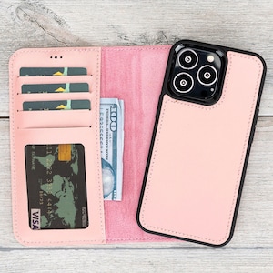 Pink Leather Case for iPhone 13 Pro Max/13 Pro/ 13 Mini, RFID Protection