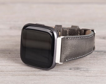 Burnished Gray Leather Fitbit Watch Band, Fitbit Versa 1-4-Lite-Sense/Sense 2, Free Shipping