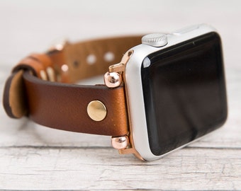 Burnished Brown Leather Slim Apple Watch band, 42mm, 41mm, 40mm, 44mm, Free Shipping