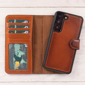 Capa tipo carteira magnética de couro bege queimado para modelos Galaxy S22-S23-S24-S25, frete grátis, proteção RFID