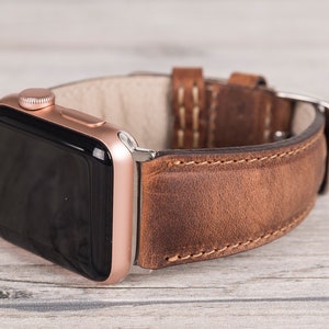 Antic Brown Full Grain Leather Apple Watch Band, Personalized Band