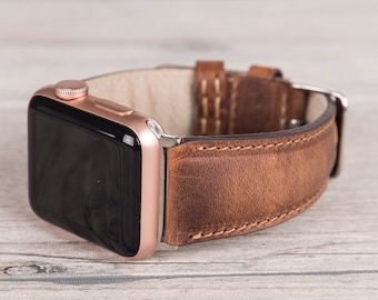 Antique Brown Full Grain Leather Apple Watch Band, Personalized Band