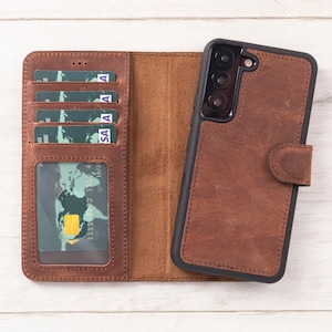 Antic Braun Lederne Magnetische Brieftasche Hülle für Galaxy S22-S23-S24-S25, kostenloser Versand, RFID-Schutz