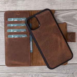 Antic Brown Leather iPhone 11 (6.1&quot;) Magnetic Wallet Case, Free Shipping